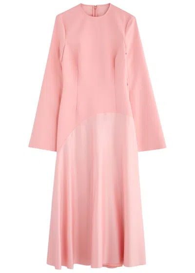 Solace London Gaia Satin And Crepe Midi Dress In Light Pink