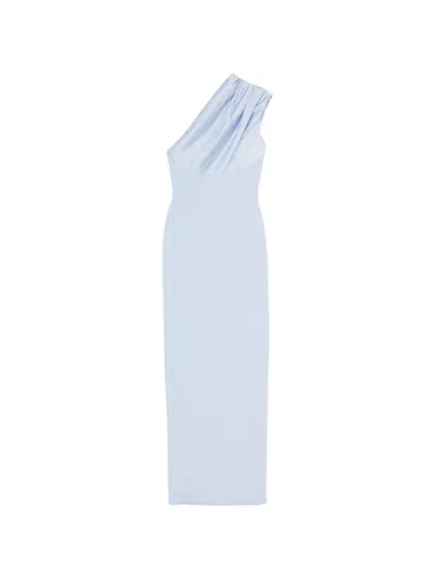 Solace London Gabriela One-shoulder Draped Satin Long Evening Gown In Blue