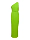 Solace London Green One Shoulder Maxi Dress In Techno Fabric Woman