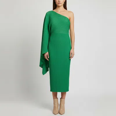 Pre-owned Solace London Green Plisse One Shoulder Lenna Midi Dress L