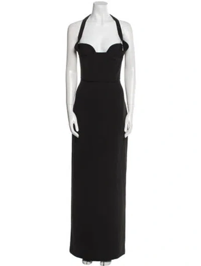 Pre-owned Solace London Halterneck Long Dress In Black