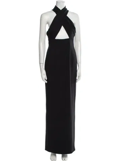 Pre-owned Solace London Halterneck Long Dress In Black