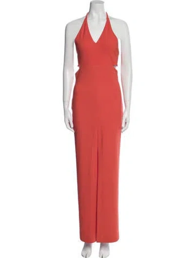 Pre-owned Solace London Halterneck Long Dress In Red