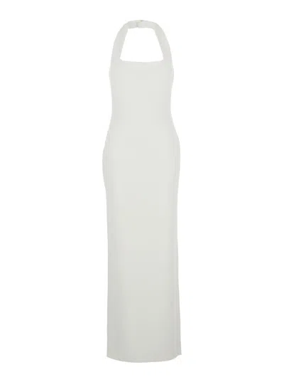 Solace London Ilona Square Neck Sleeveless Long Dress In Twill With Hook-back Closure In White