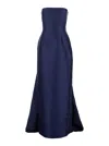 Solace London Imani Blue Long Dress With Off-the-shoulder Design And Double Layer In Fabric Woman In Blue