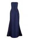 Solace London Imani Blue Long Dress With Off-the-shoulder Design And Double Layer In Fabric Woman In Blue