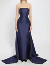 Solace London Imani Strapless Pleated Twill Gown In Blue