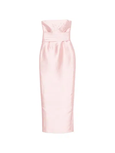Solace London Ingrid Strapless Satin Midi Dress In Pink