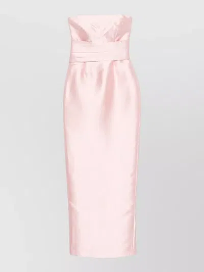 Solace London Ingrid Strapless Satin Midi Dress In Pink
