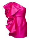 SOLACE LONDON FUCHSIA MINI DRESS WITH RUFFLES AT THE SIDE IN TECHNO FABRIC WOMAN