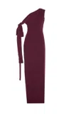 Solace London Irina Bordeaux One-shoulder Long Dress With Draped Neckline In Fabric Woman In Purple