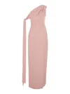 Solace London Irina Pink One-shoulder Long Dress With Draped Neckline In Fabric Woman In Pink