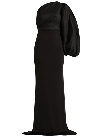 Solace London Ivy One-shoulder Taffeta And Crepe Gown In Black