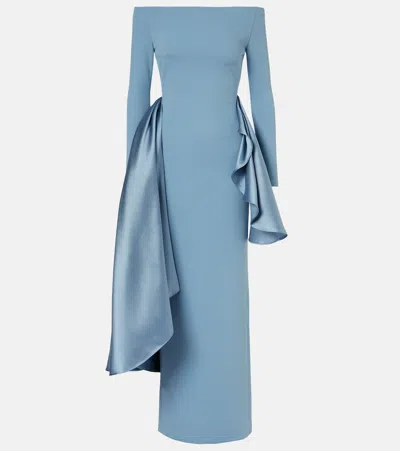 Solace London Kiana Draped Off-shoulder Gown In Blue