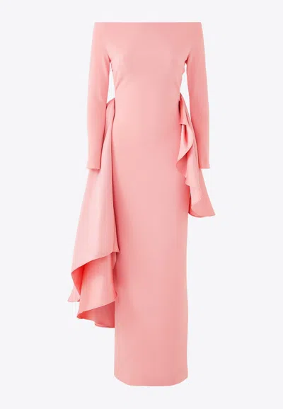 Solace London Kiana Off-shoulder Draped Gown In Pink