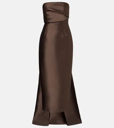 Solace London Kiki Draped Strapless Satin Cocktail Dress In Brown