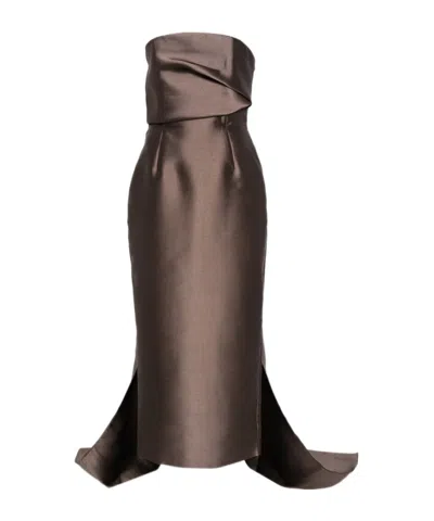 Solace London Kiki Off-shoulder Dress In Brown