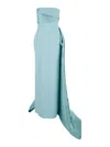 Solace London Kinsley Draped Strapless Gown In Blue