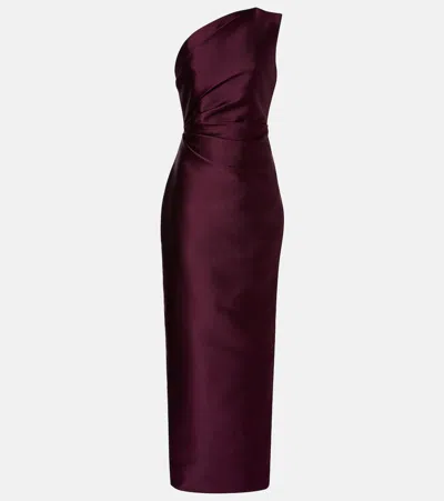 Solace London Kira Draped Satin Gown In Purple