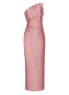 Solace London Kira Pink One-shoulder Long Dress With Draped Details In Twill Woman In Multi