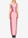 Solace London Kira Draped One-shoulder Satin Gown In Pink
