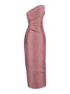Solace London Kira Pink One-shoulder Long Dress With Draped Details In Twill Woman In Pink