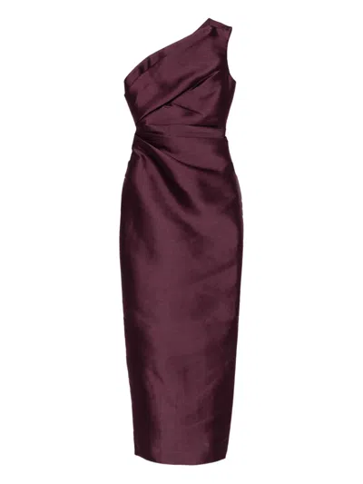 Solace London Kira One Shoulder Draped Satin Maxi Dress In Burgundy