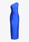 Solace London Kira One-shoulder Satin Gown In Blue