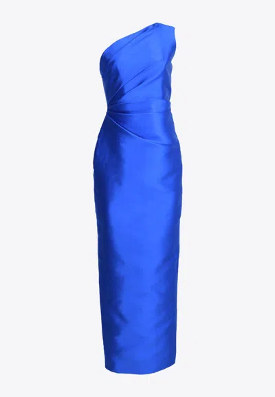 Solace London Kira One-shoulder Satin Gown In Blue