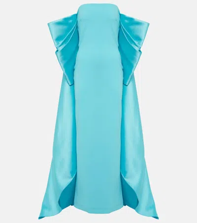Solace London Kyla Caped Twill And Crêpe Gown In Blue