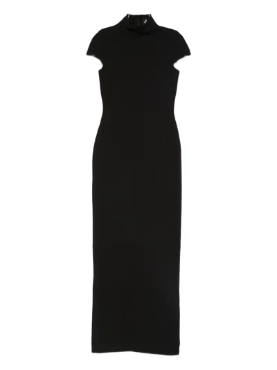 Solace London Lang High-neck Short-sleeve Maxi Dress In Black