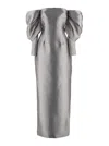 Solace London Laylah Grey Off-shoulder Long Dress With Rear Single Slit In Tech Fabric Woman In Grey