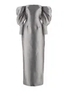 Solace London Laylah Grey Off-shoulder Long Dress With Rear Single Slit In Tech Fabric Woman In Grey