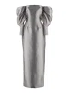 Solace London Laylah Grey Off-shoulder Long Dress With Rear Single Slit In Tech Fabric Woman In Argento