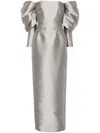 Solace London Laylah Grey Off-shoulder Long Dress With Rear Single Slit In Tech Fabric Woman In Grey