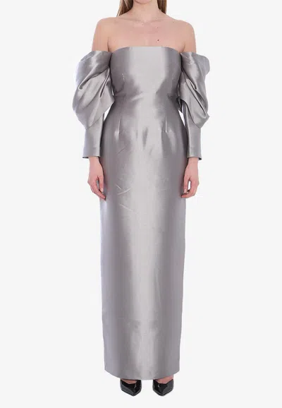 Solace London Laylah Off-shoulder Maxi Dress In Gray