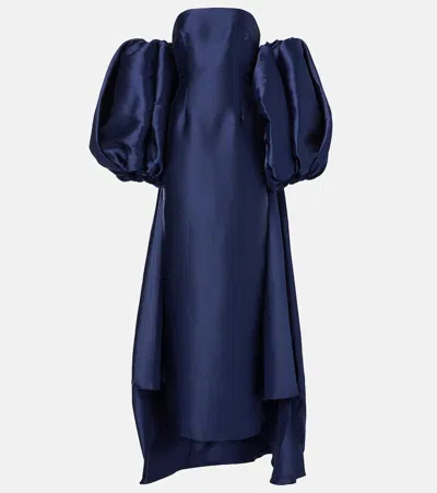 Solace London Lea Cape Twill Gown In Navy