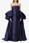 Solace London Lea Puff-sleeved Cape Gown In Blue