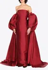 Solace London Lea Puff-sleeved Cape Gown In Red