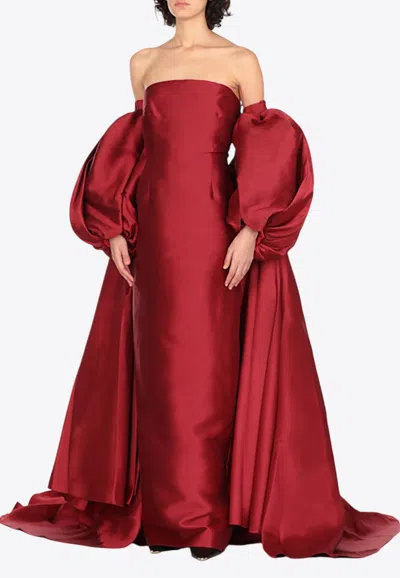 Solace London Lea Puff-sleeved Cape Gown In Red