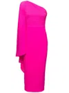 Solace London Lenna Midi Fuchsia One-shoulder Dress In Pleated Fabric Woman In Multicolor