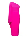 Solace London Lenna Midi Fuchsia One-shoulder Dress In Pleated Fabric Woman In Purple