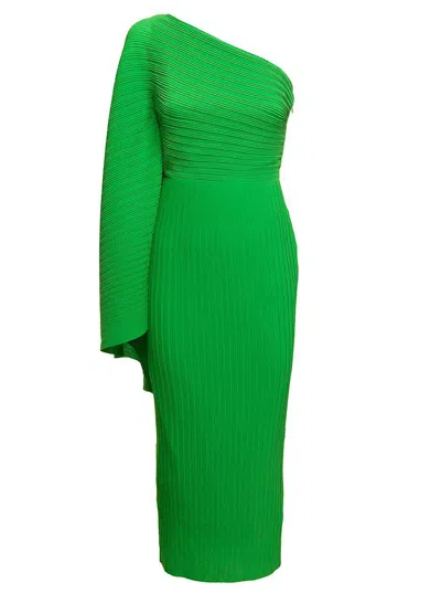 Solace London Lenna One Shoulder Midi Dress In Green