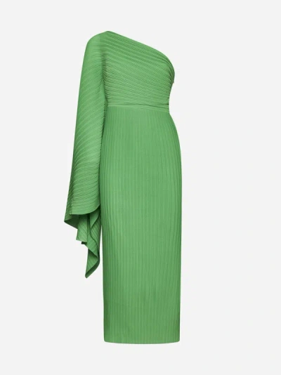Solace London Lenna One-shoulder Draped Midi Dress In Green