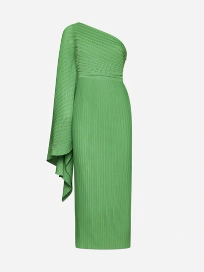 Solace London Lenna One-shoulder Draped Midi Dress In Bright Green