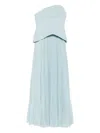 Solace London Light Blue Britt Strapless Pleated Dress In Blue