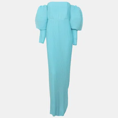 Pre-owned Solace London Light Blue Polyester Ribbed Tasnim Maxi Dress M