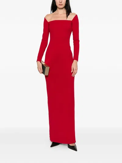 Solace London Lolita Maxi Dress Off Shoulder Neckline In Red