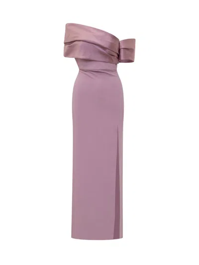 Solace London Long Dress With Bare Shoulders Neckline In Pink