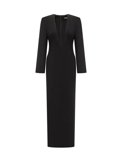 Solace London Long Dress With Deep Neckline In Black